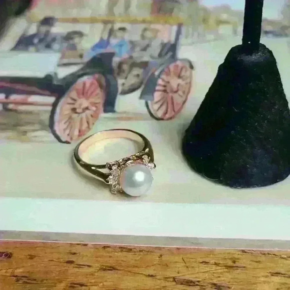 Gold tone light blue  pearl rhinestones (CZ ?) ring size 6 NWOT - Picture 16 of 16